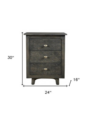 Homeroots 30" Gray Three Drawer Nightstand   488766