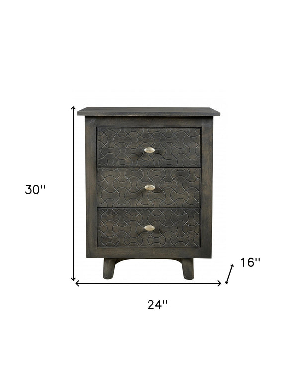 Homeroots 30" Gray Three Drawer Nightstand   488766