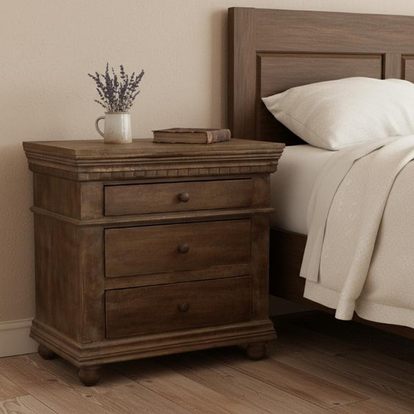 30 Inch Solid Wood Three Drawer Nightstand for Bedroom Storage and Classic Style