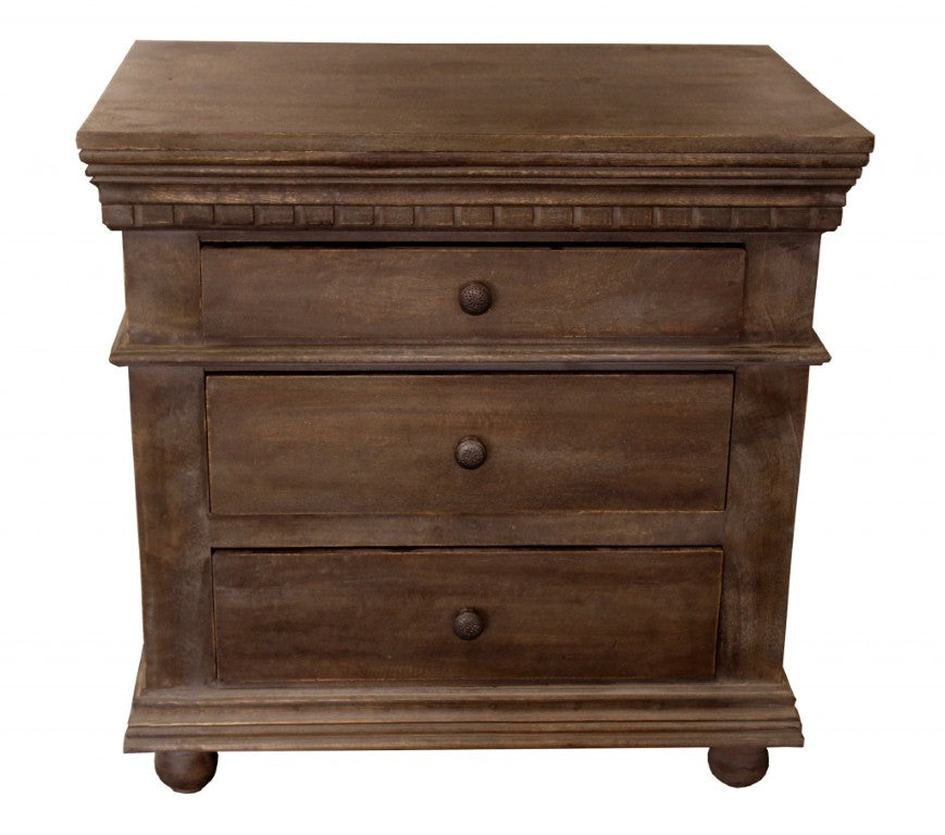 HomeRoots 30 Inch Solid Wood Three Drawer Nightstand for Bedroom Storage and Classic Style 488767