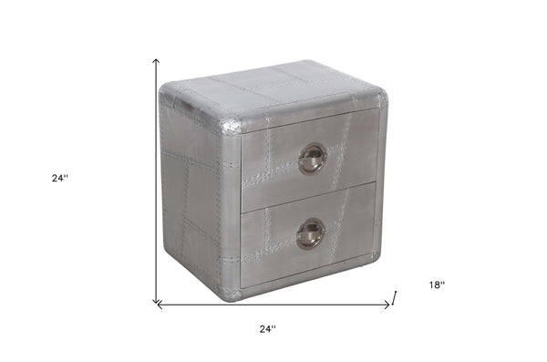Homeroots 24" Silver Two Drawer Nightstand   488768