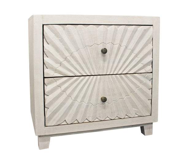 HomeRoots 30" Ivory Two Drawer Nightstand - Stylish Mango Wood Storage Solution for Bedroom & Living Spaces 488773