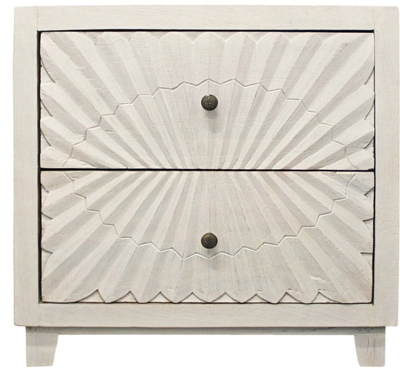 HomeRoots 30" Ivory Two Drawer Nightstand - Stylish Mango Wood Storage Solution for Bedroom & Living Spaces 488773