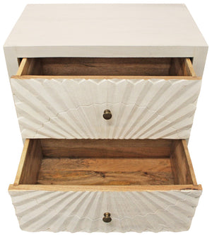 HomeRoots 30" Ivory Two Drawer Nightstand - Stylish Mango Wood Storage Solution for Bedroom & Living Spaces 488773