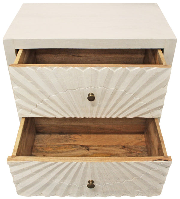 HomeRoots 30" Ivory Two Drawer Nightstand - Stylish Mango Wood Storage Solution for Bedroom & Living Spaces 488773