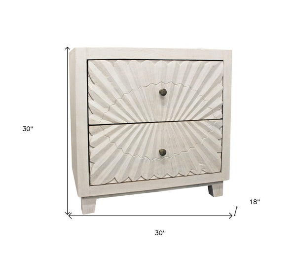 HomeRoots 30" Ivory Two Drawer Nightstand - Stylish Mango Wood Storage Solution for Bedroom & Living Spaces 488773