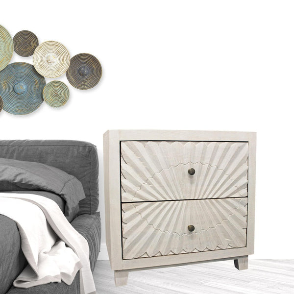 HomeRoots 30" Ivory Two Drawer Nightstand - Stylish Mango Wood Storage Solution for Bedroom & Living Spaces 488773