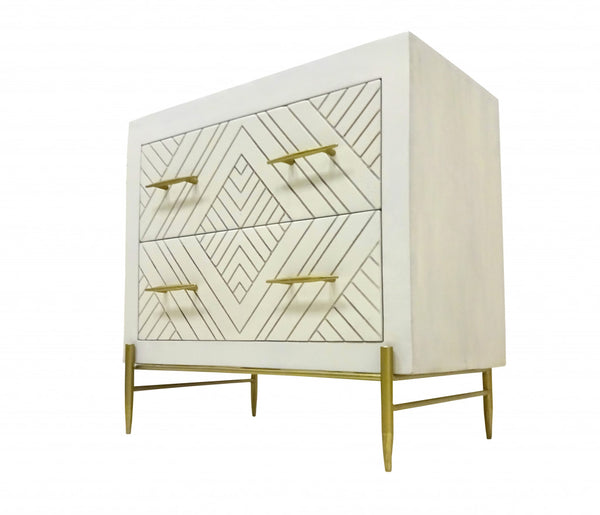 Homeroots 28" White Two Drawer Nightstand   488774