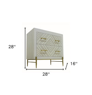 Homeroots 28" White Two Drawer Nightstand   488774