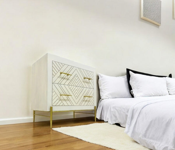 HomeRoots 28" White Solid Wood Two-Drawer Nightstand – Modern Style with Ample Storage for Every Room 488774