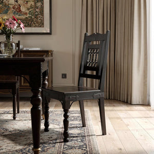 HomeRoots Dark Brown Metal and Wood Slat Back Dining Side Chair - Versatile Comfort for Any Space, Stylish Accent 488775