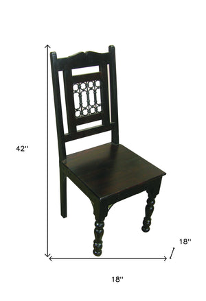 Homeroots Dark Brown Metal And Wood Slat Back Dining Side Chair  Metal And Wood 488775