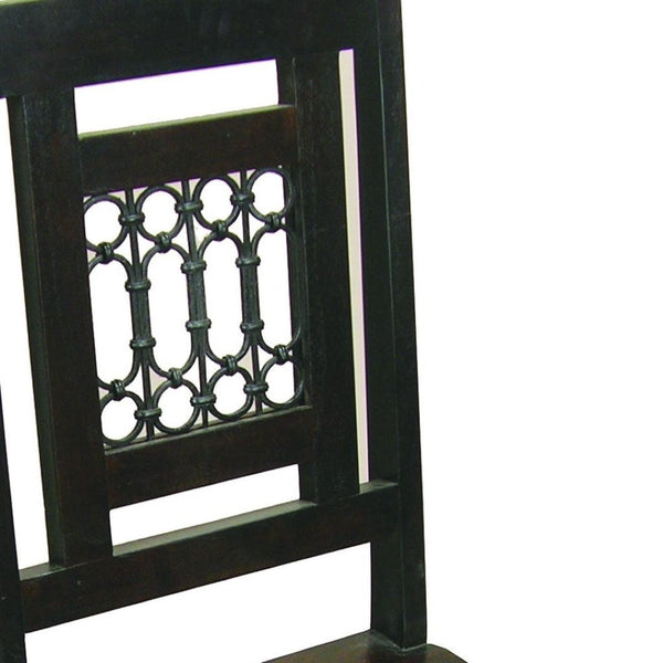 HomeRoots Dark Brown Metal and Wood Slat Back Dining Side Chair - Versatile Comfort for Any Space, Stylish Accent 488775