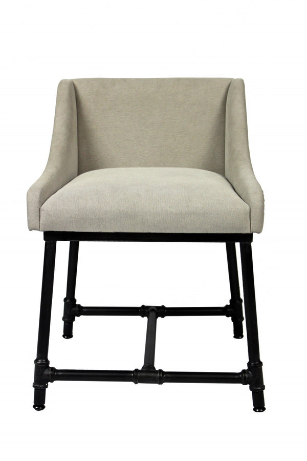 HomeRoots Light Gray Upholstered Linen Dining Arm Chair - Mid-Century Modern Style, Versatile & Comfortable Accent 488776
