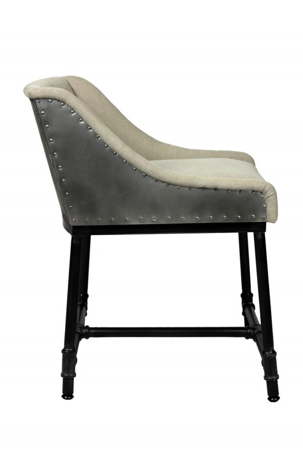 HomeRoots Light Gray Upholstered Linen Dining Arm Chair - Mid-Century Modern Style, Versatile & Comfortable Accent 488776