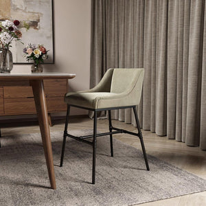 HomeRoots Light Gray Upholstered Linen Dining Arm Chair - Mid-Century Modern Style, Versatile & Comfortable Accent 488776