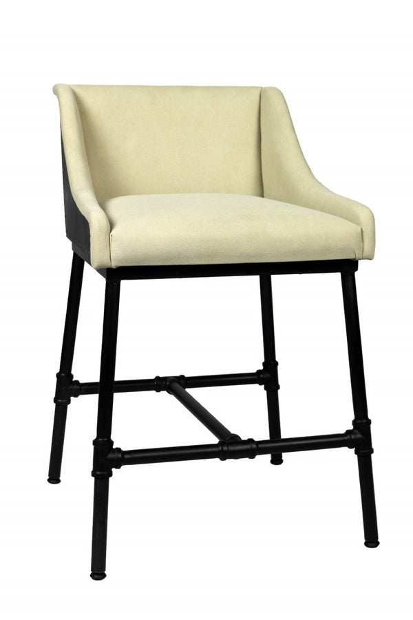 HomeRoots Beige Upholstered Arm Chair - Mid-Century Modern Design with Black Legs for Dining & Accent Use 488777