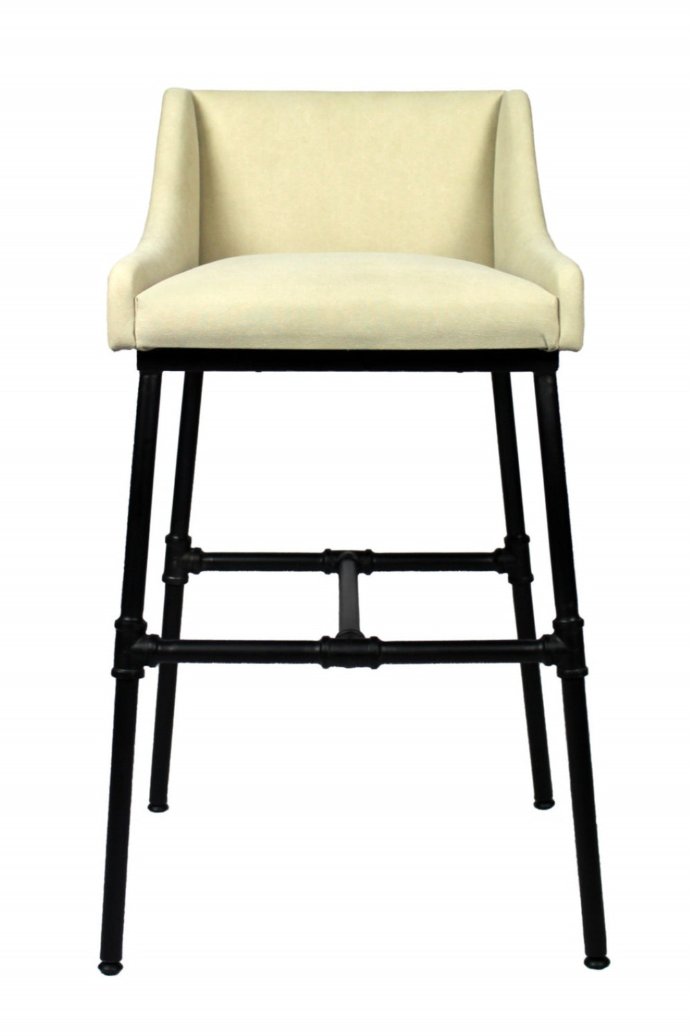 HomeRoots Beige Upholstered Arm Chair - Mid-Century Modern Design with Black Legs for Dining & Accent Use 488777