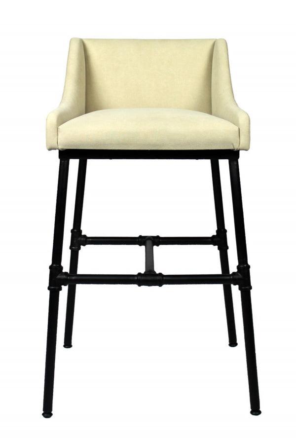 HomeRoots Beige Upholstered Arm Chair - Mid-Century Modern Design with Black Legs for Dining & Accent Use 488777