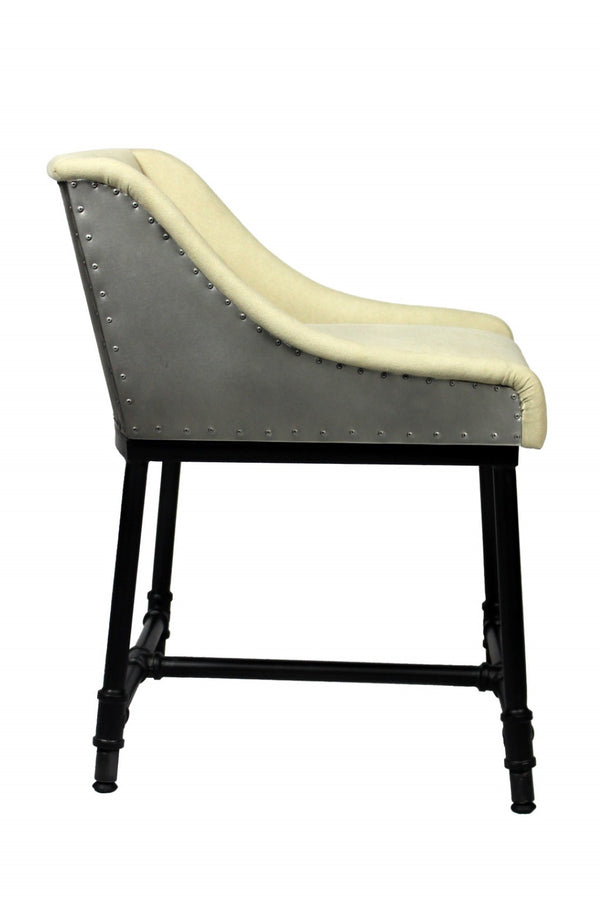 HomeRoots Beige Upholstered Arm Chair - Mid-Century Modern Design with Black Legs for Dining & Accent Use 488777