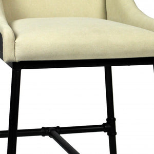 HomeRoots Beige Upholstered Arm Chair - Mid-Century Modern Design with Black Legs for Dining & Accent Use 488777