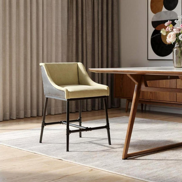 HomeRoots Beige Upholstered Arm Chair - Mid-Century Modern Design with Black Legs for Dining & Accent Use 488777