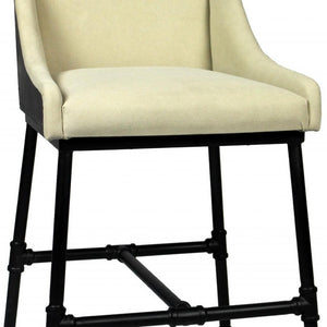 HomeRoots Beige Upholstered Arm Chair - Mid-Century Modern Design with Black Legs for Dining & Accent Use 488777