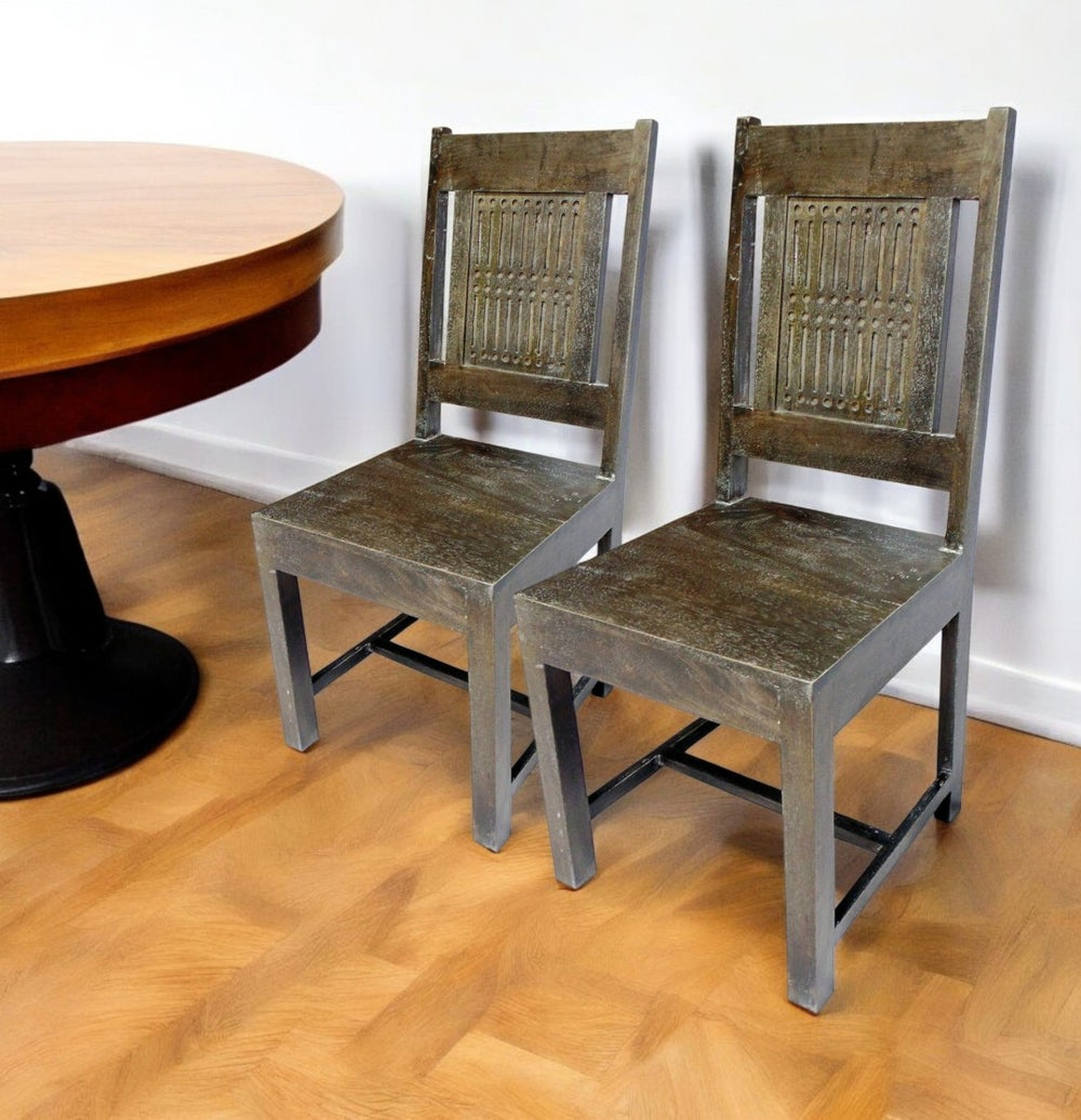 HomeRoots Set of Two Stylish Brown Wood Slat Back Dining Chairs for Versatile Home Seating Solutions 488778