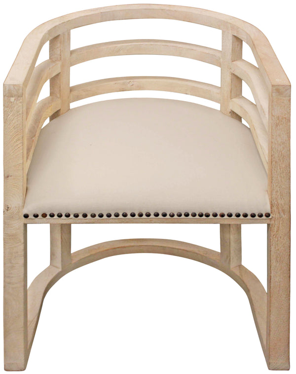 Homeroots Ivory And Natural Upholstered Linen Curved Back Dining Arm Chair  Wood 488779