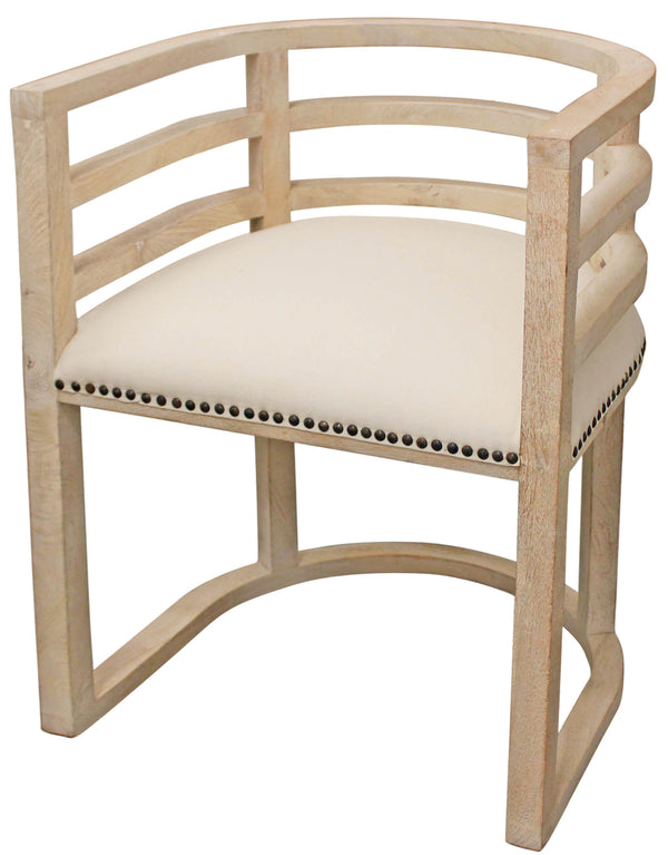 Homeroots Ivory And Natural Upholstered Linen Curved Back Dining Arm Chair  Wood 488779