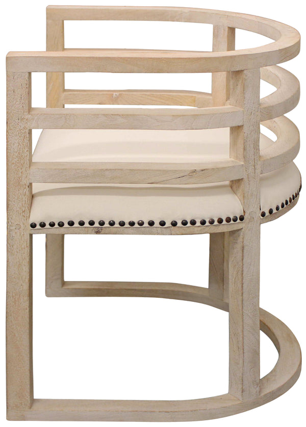 Homeroots Ivory And Natural Upholstered Linen Curved Back Dining Arm Chair  Wood 488779
