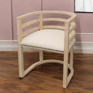 Homeroots Ivory And Natural Upholstered Linen Curved Back Dining Arm Chair  Wood 488779