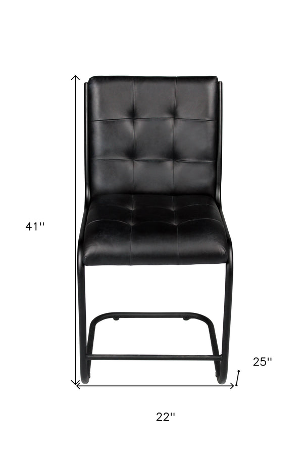 Homeroots Tufted Black Upholstered Leather Dining Side Chair  Metal 488780