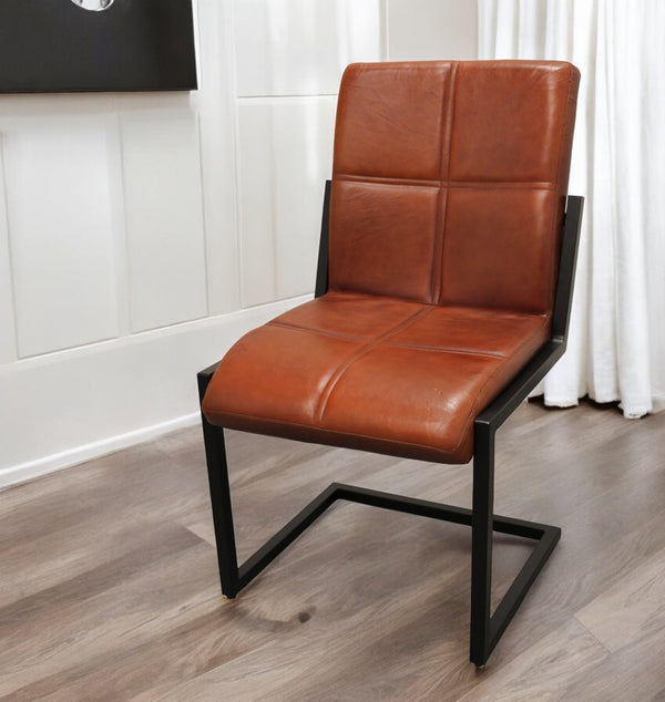 Homeroots Cinnamon And Black Upholstered Leather Dining Side Chair  Metal 488781