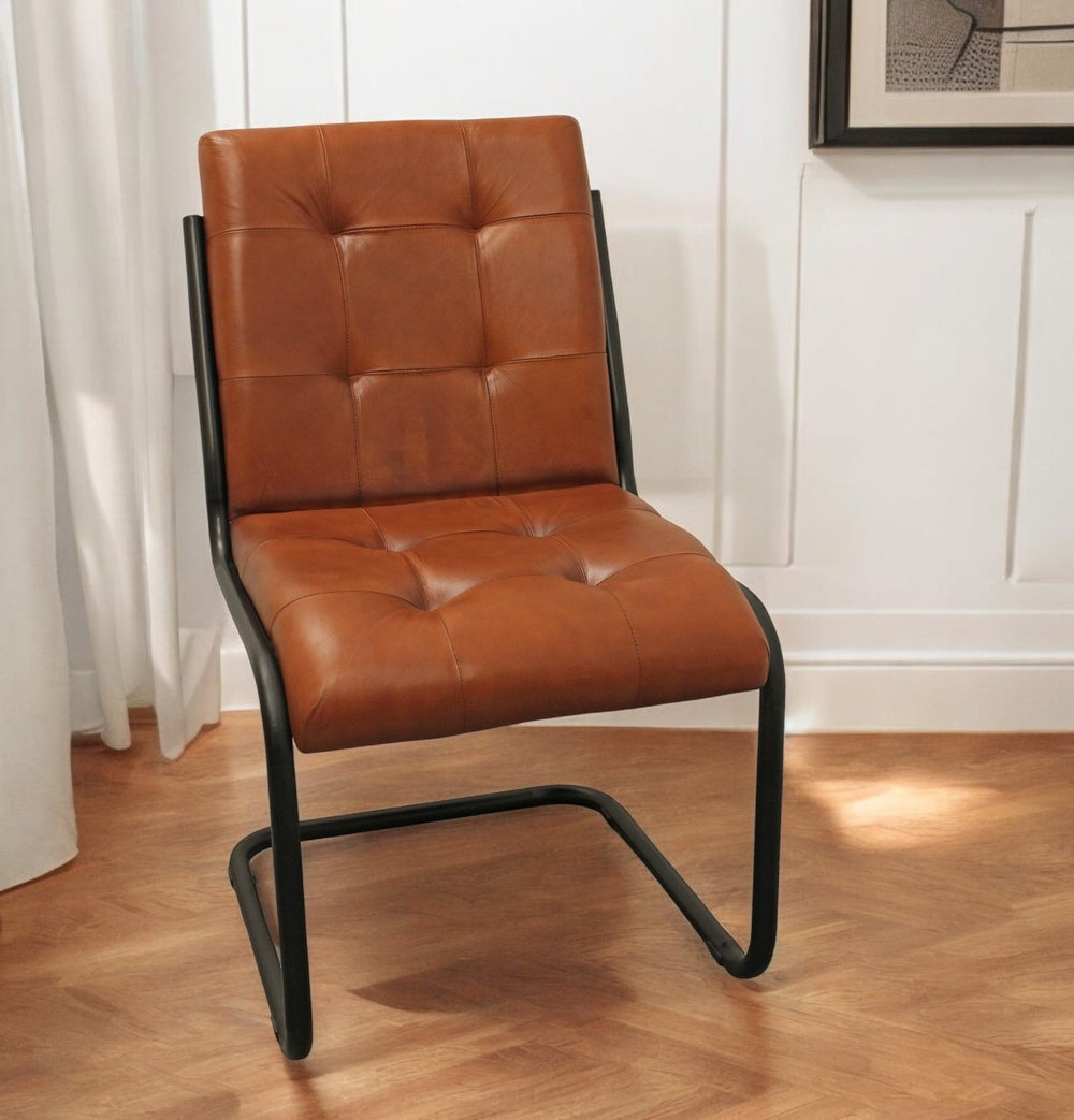 Homeroots Tufted Cinnamon And Black Upholstered Leather Dining Side Chair  Metal 488782