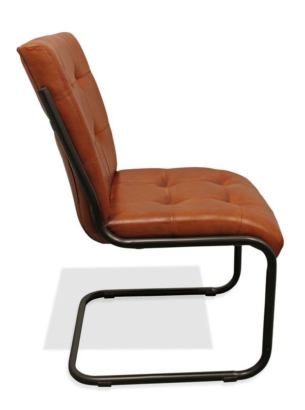 Homeroots Tufted Cinnamon And Black Upholstered Leather Dining Side Chair  Metal 488782