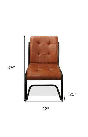 Homeroots Tufted Cinnamon And Black Upholstered Leather Dining Side Chair  Metal 488782