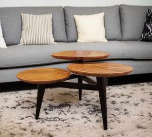 HomeRoots 35" Rustic Round Coffee Table with Solid Wood Top and Black Iron Base for Modern Farmhouse Decor 488783