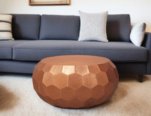 HomeRoots 28" Copper Iron Hexagon Drum Coffee Table - Stylish Mid-Century Accent for Living Room & Office Decor 488784