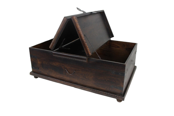 HomeRoots 40" Rustic Solid Wood Lift-Top Coffee Table with Distressed Finish & Hidden Storage Compartment 488785