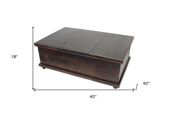 HomeRoots 40" Rustic Solid Wood Lift-Top Coffee Table with Distressed Finish & Hidden Storage Compartment 488785