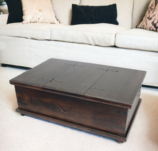 HomeRoots 40" Rustic Solid Wood Lift-Top Coffee Table with Distressed Finish & Hidden Storage Compartment 488785