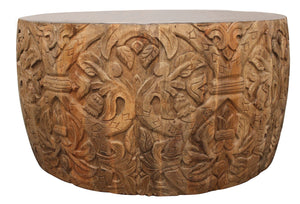 Homeroots 32" White And Natural Iron And Solid Wood Round Coffee Table   488786