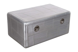 HomeRoots 40" Silver Aluminum Coffee Table - Vintage Aviation Style with Drawer for Modern Living Spaces 488787