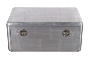 HomeRoots 40" Silver Aluminum Coffee Table - Vintage Aviation Style with Drawer for Modern Living Spaces 488787