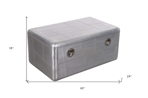 HomeRoots 40" Silver Aluminum Coffee Table - Vintage Aviation Style with Drawer for Modern Living Spaces 488787