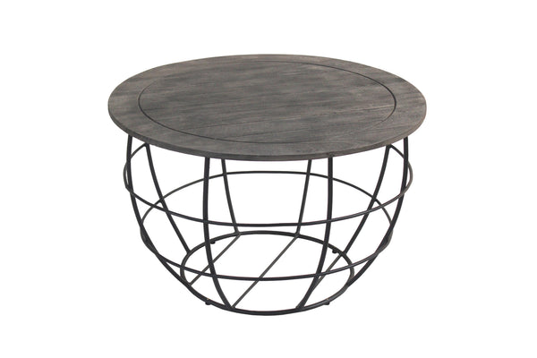 Homeroots 32" Gray Wash Solid Wood And Cast Iron Round Distressed Coffee Table   488788