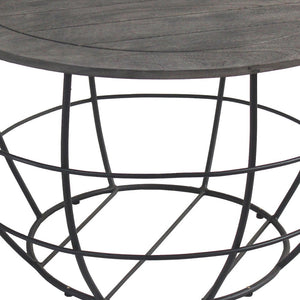 Homeroots 32" Gray Wash Solid Wood And Cast Iron Round Distressed Coffee Table   488788
