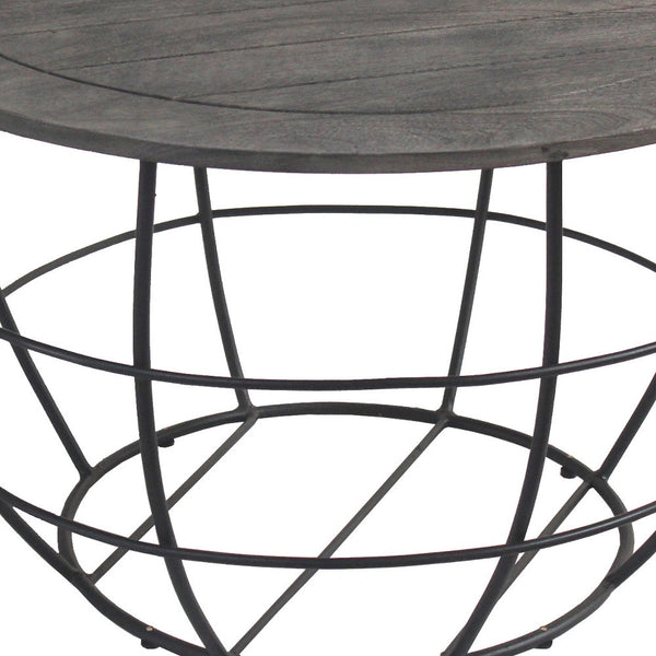 Homeroots 32" Gray Wash Solid Wood And Cast Iron Round Distressed Coffee Table   488788