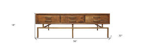 Homeroots 56" Brass And Brown Solid Wood Rectangular Distressed Storage Coffee Table   488789
